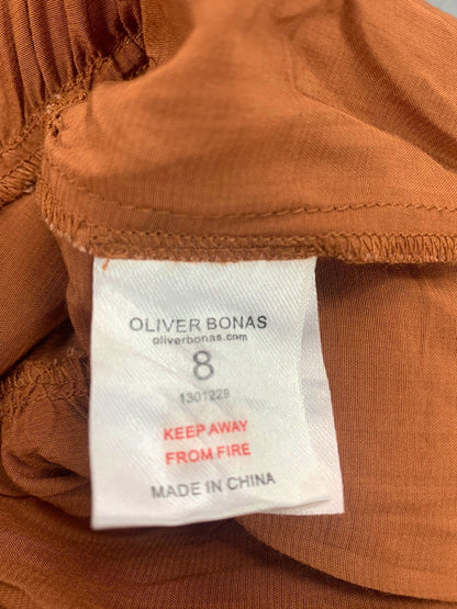 Oliver Bonas Brown Polka Dot Long Sleeve Ruffle Dress UK 8