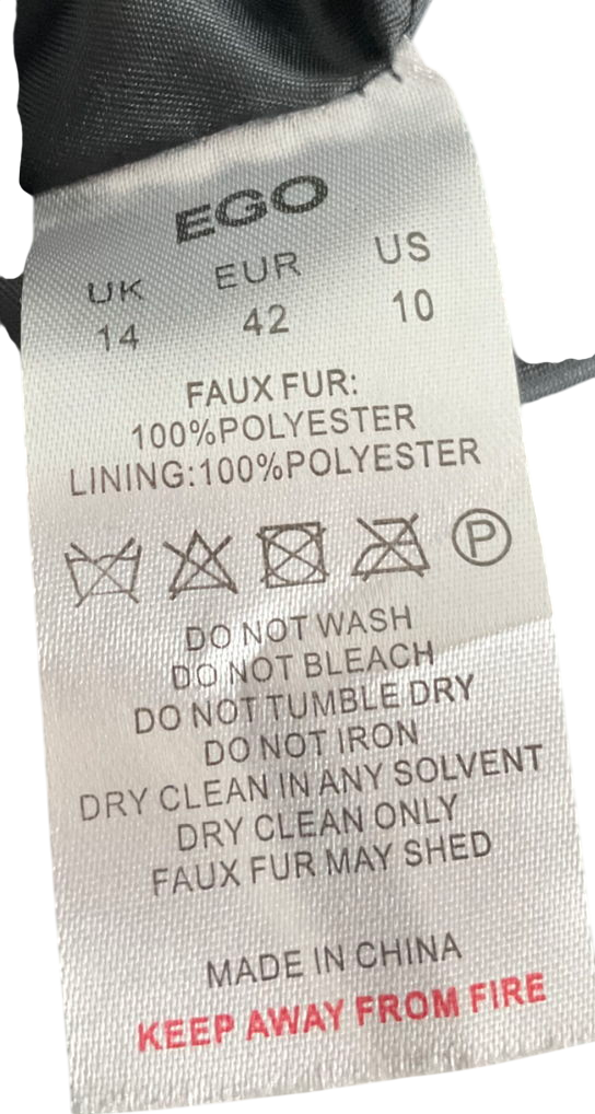 Ego Oversized Maxi Coat In Black Faux Fur UK 14