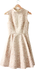 Ted Baker Cream Jacquard Azraa Snake Jacquard High Neck Fit & Flare Dress Sz1 UK 8