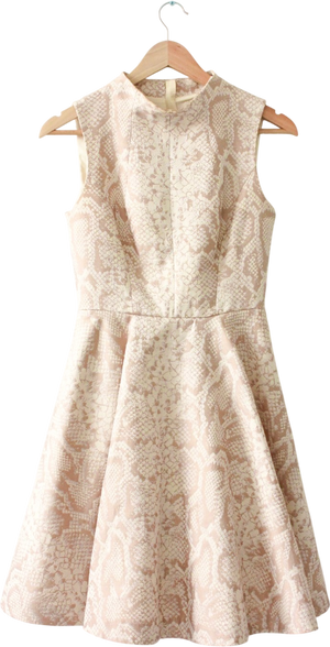Ted Baker Cream Jacquard Azraa Snake Jacquard High Neck Fit & Flare Dress Sz1 UK 8