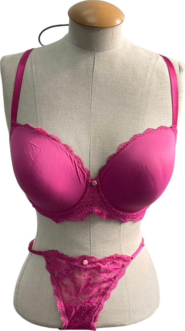 victoria secret Pink Hope Lace Trim Lightly Lined Bra & Lace Thing UK M