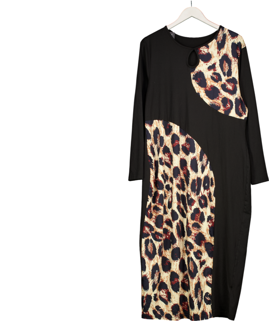 Black Leopard Patchwork Long Sleeved Maxi Dress UK XXXL