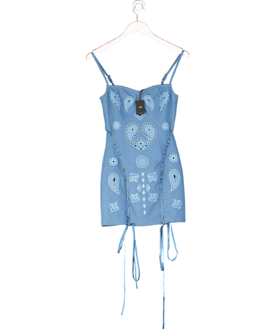 Lamon Blue Lace Up Denim Mini Dress UK S