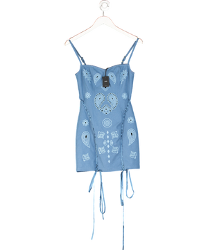 Lamon Blue Lace Up Denim Mini Dress UK S