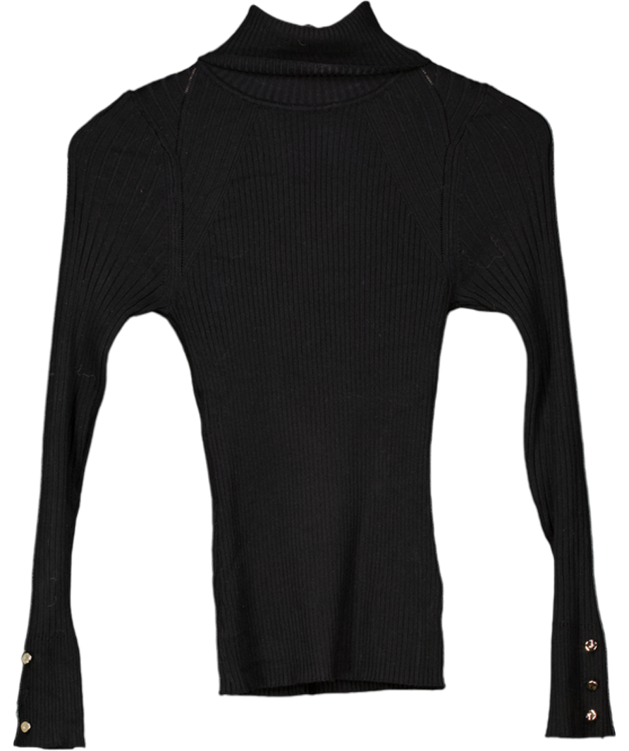 River Island Black Knit Ribbed Roll Neck Top UK XS