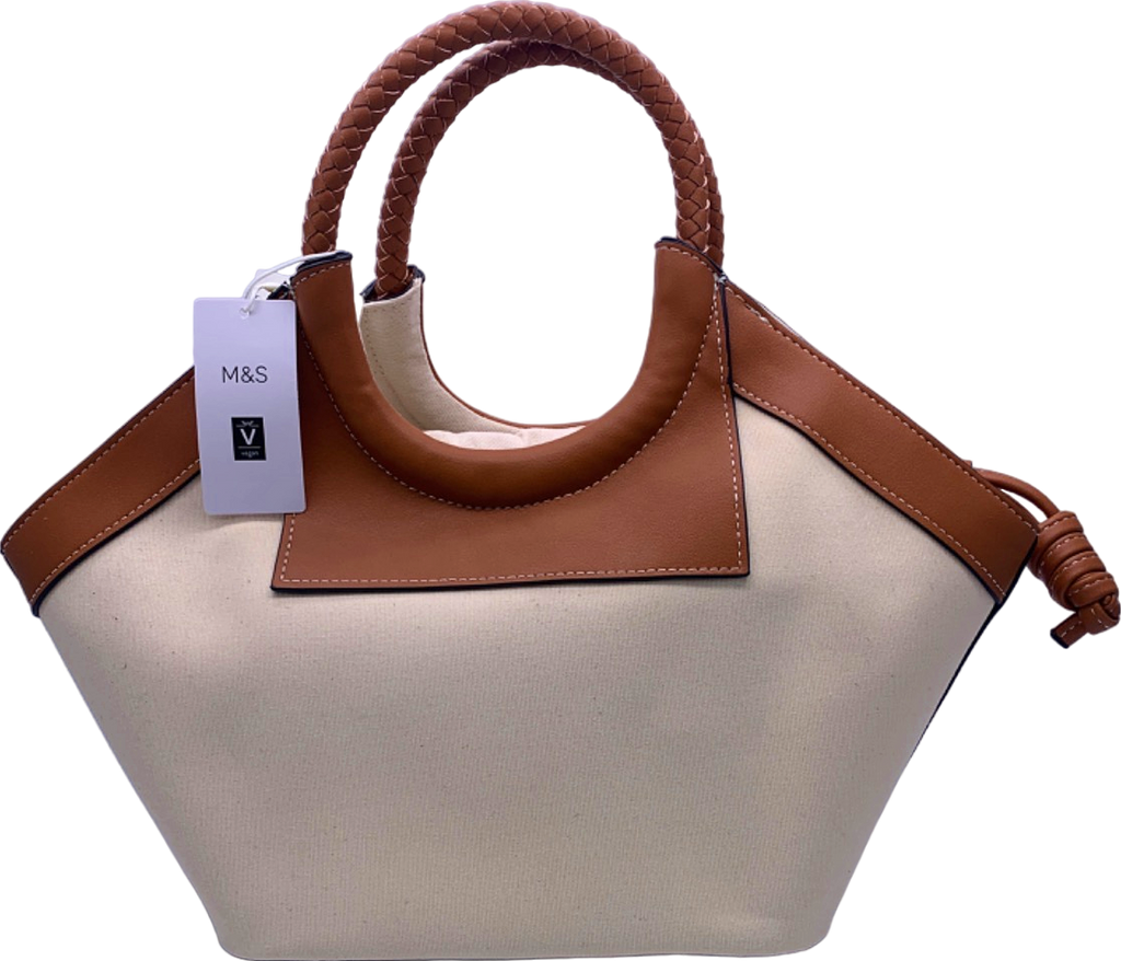M&S Tan and Cream Woven Handle Tote Bag