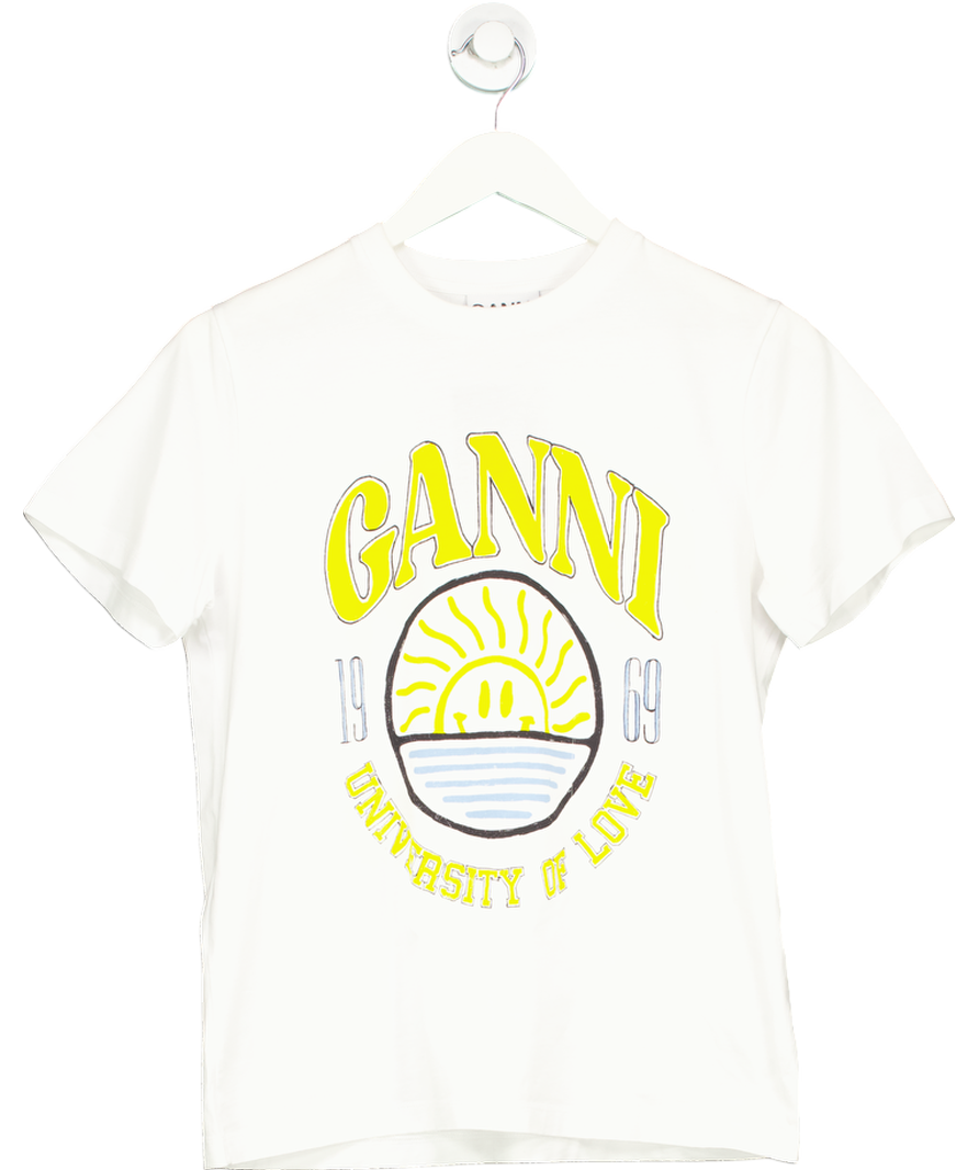 Ganni White Sun University Of Love T-shirt UK XS