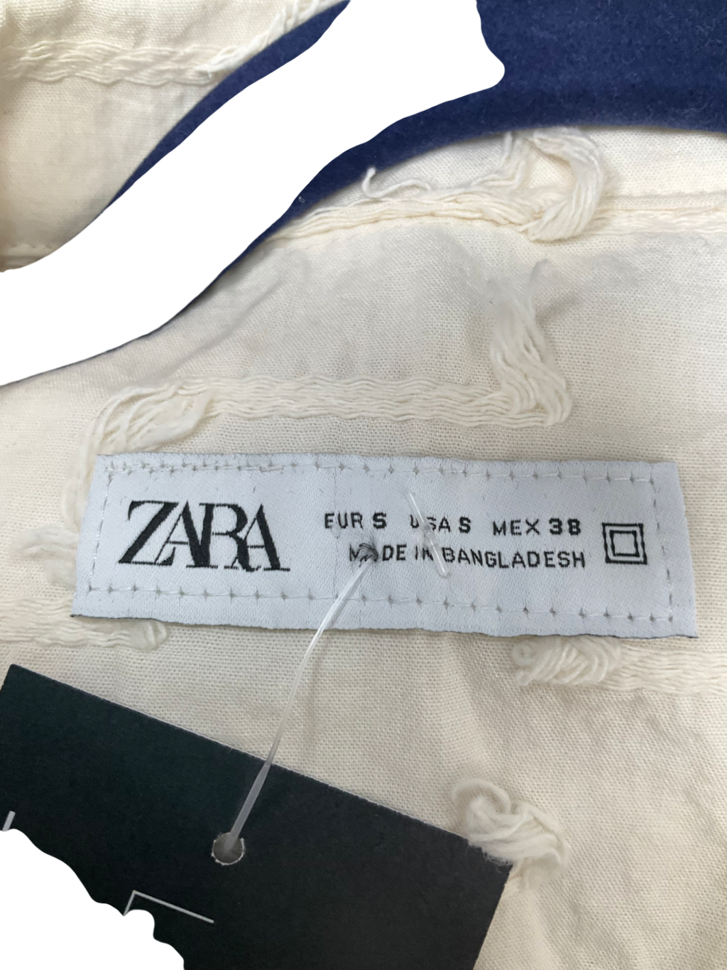 ZARA Cream Frayed Textured Short Sleeve Shirt UK S