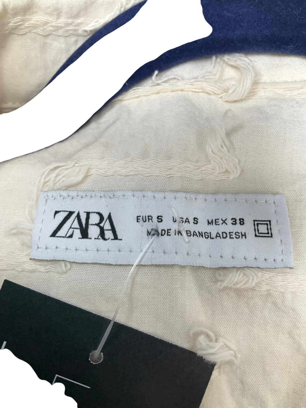 ZARA Cream Frayed Textured Short Sleeve Shirt UK S