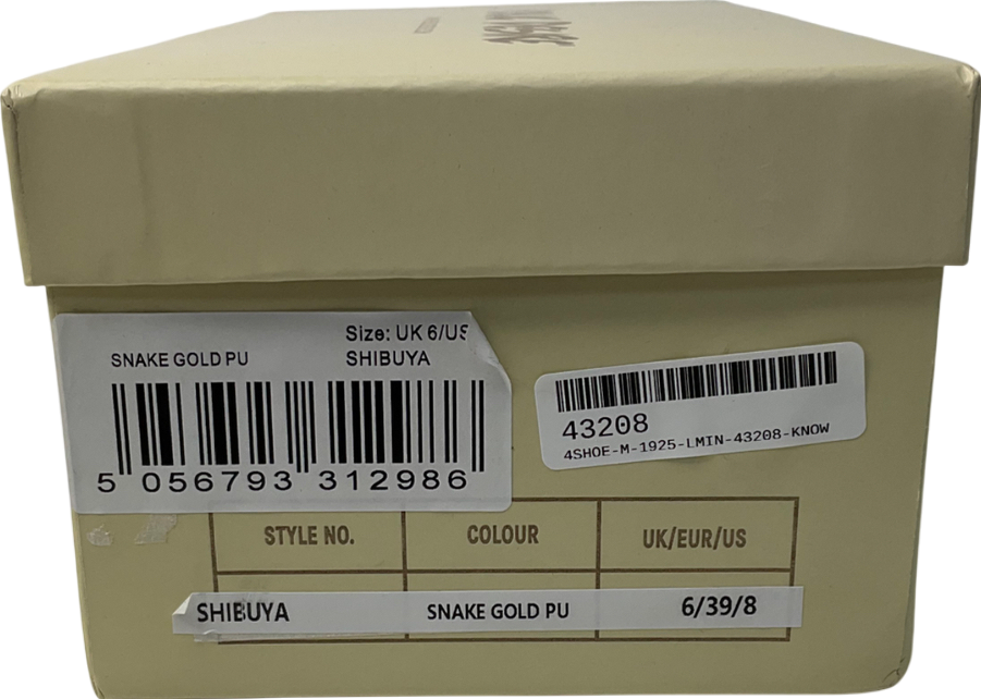 Public Desire Metallic Shibuya Gold Snake Pu Square Toe Lace Up Low Heels UK 6 EU 39 👠