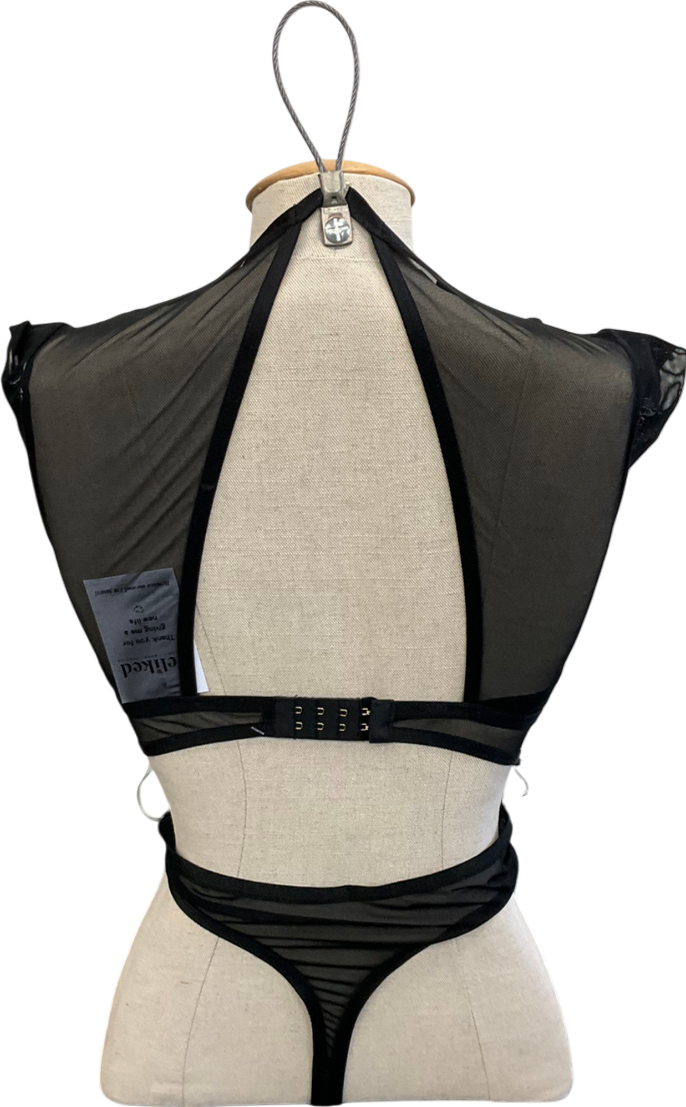 Black Faux Leather And Mesh Bodysuit UK S/M