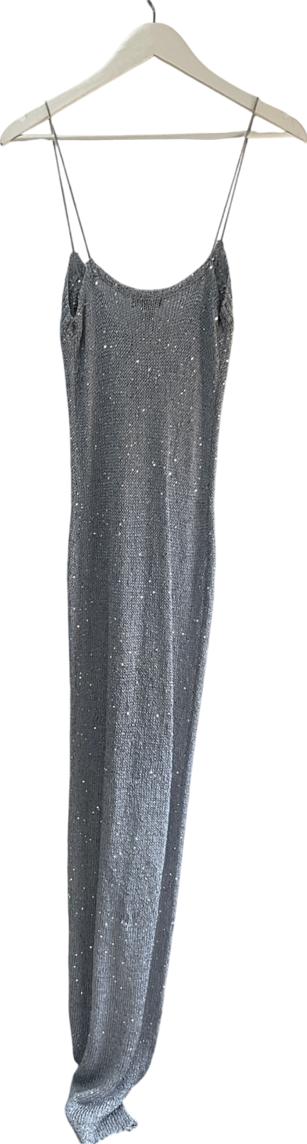 PrettyLittleThing Metallic Silver Sequin Knit Maxi Dress UK S