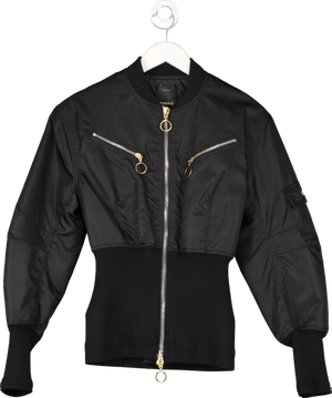 Pinko Black Ribbed Waist Bomber Jacket UK 8