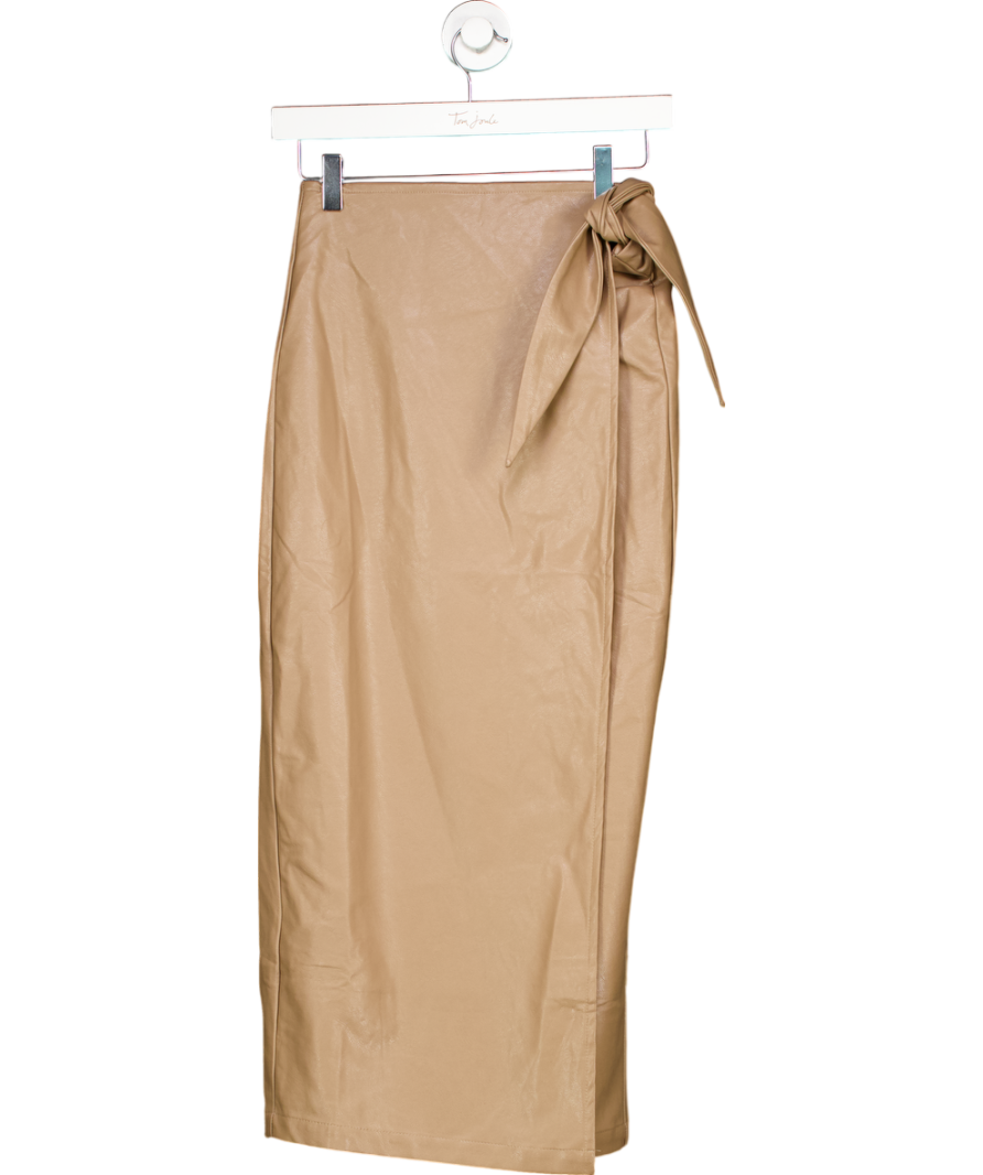 Lily & Lionel Beige Emily Pu Leather Wrap Skirt UK S