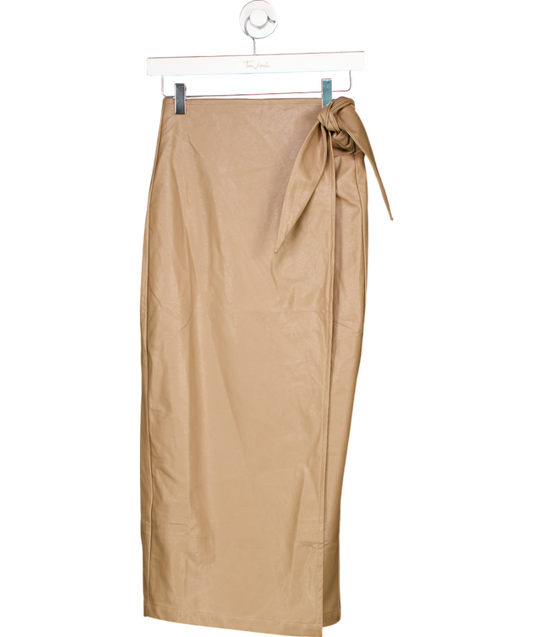 Lily & Lionel Beige Emily Pu Leather Wrap Skirt UK S