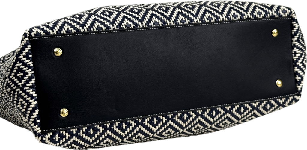 HOLLAND COOPER Amalfi Straw Woven Tote Bag - Navy Blue Geo