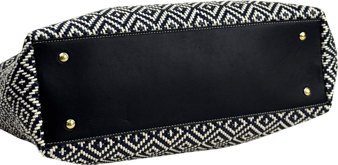 HOLLAND COOPER Amalfi Straw Woven Tote Bag - Navy Blue Geo