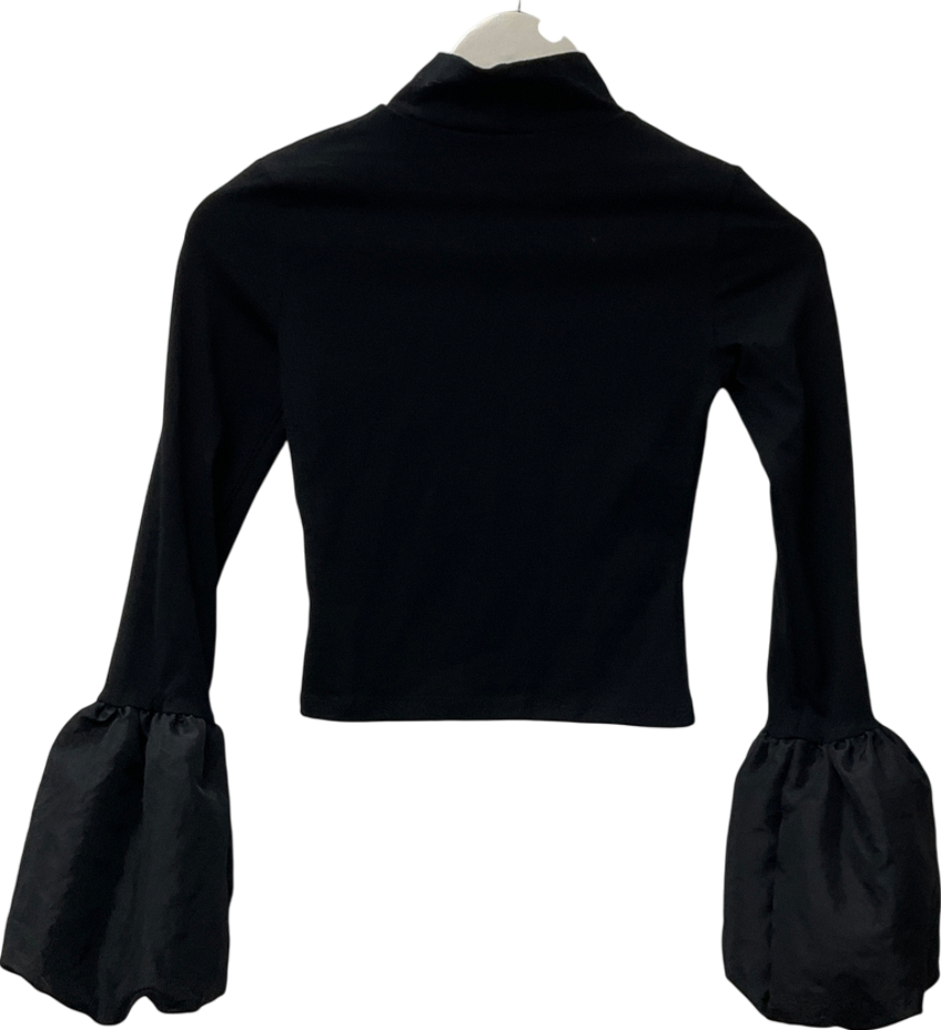 ASOS Black Mock Neck Fitted Top With Taffeta Puff Cuffs UK XS
