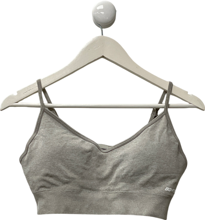 Bo + Tee Grey Scoop Neck Ribbed Sports Bra UK L