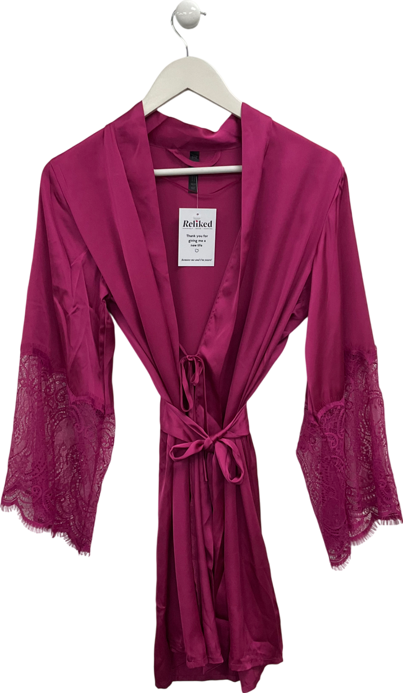 Being My Most Beautiful Self Pink Lace Trimmed Satin Robe UK XS/S