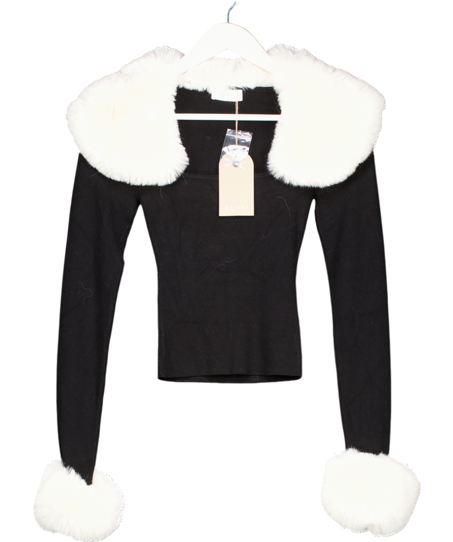 Meshki Black Cressida Faux Fur Knit Long Sleeve Top - Black/white UK XXS