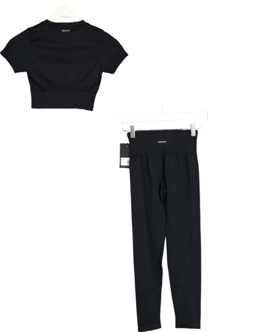 4th & Reckless Black Seamless Activewear Crop Top And Leggings Set Uk S UK S