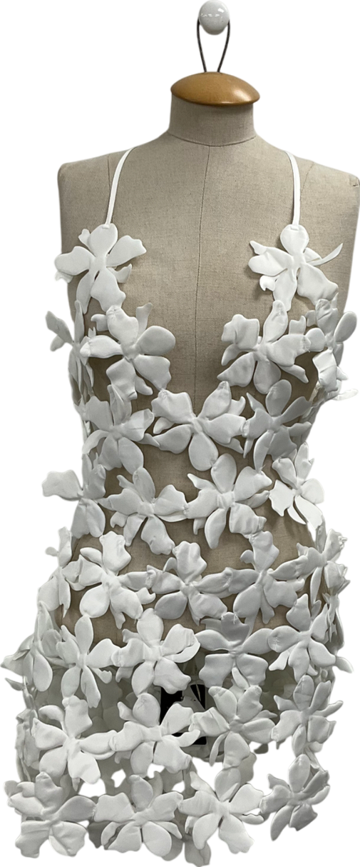 Innovare Denim White Kira Flower Hollow Sleeve Dress UK S