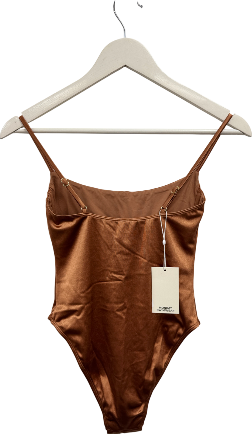 Monday Swimwear Metallic Sausalito One Piece - Bronze Shiny Jersey Swimsuit UK S