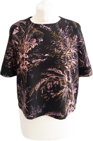 WHISTLES Navy Blue Floral Crepe Tee UK 8