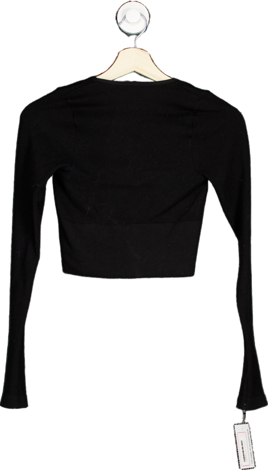 Urban Outfitters Black V-Neck Cropped Long Sleeve Top S
