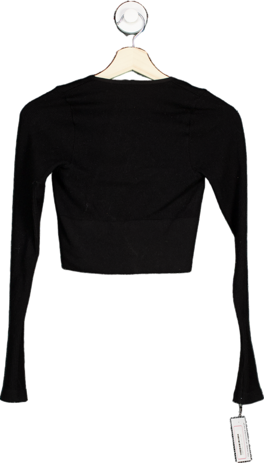 Urban Outfitters Black V-Neck Cropped Long Sleeve Top S