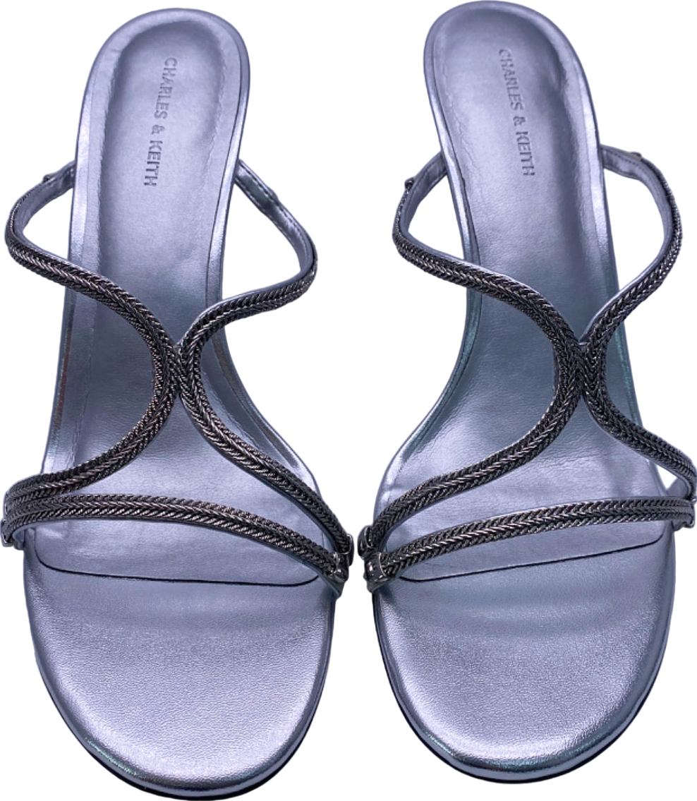 Charles & Keith Silver Strappy Heeled Sandals EU 41 UK 8