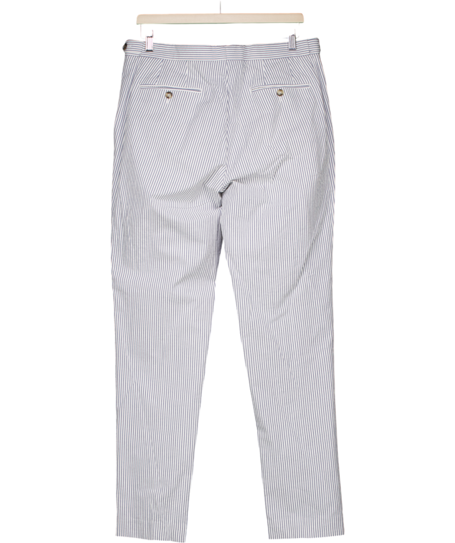 REISS White Barr Soft Blue/white Cotton Seersucker Adjuster Slim Fit Trousers W32