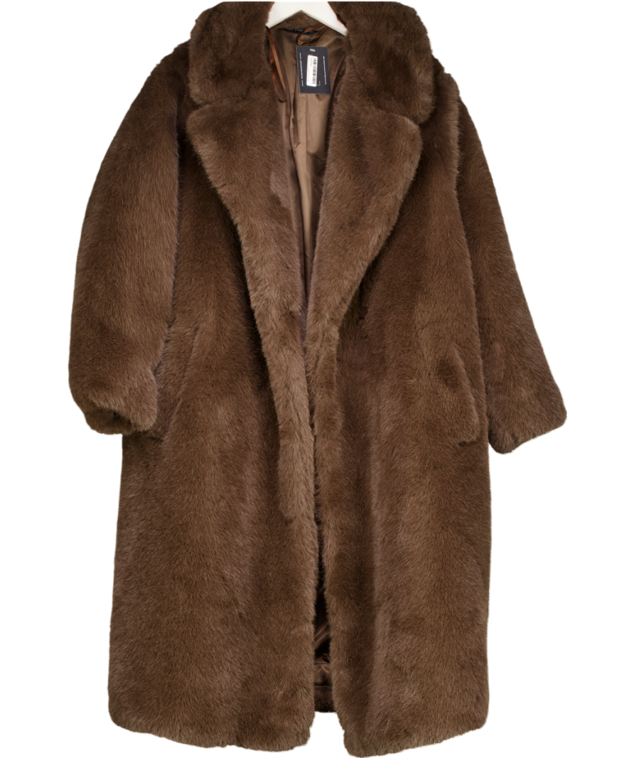 F&F Chocolate Brown Luxurious Faux Fur  Full Length Coat UK XL