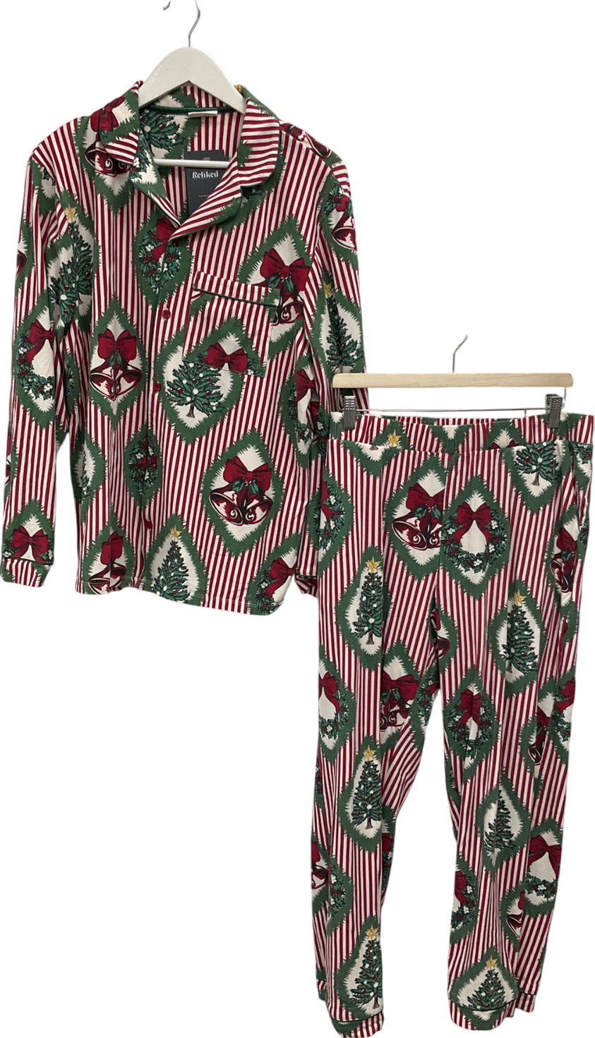 Chelsea Peers Red Christmas Vintage Tree And Wreath Organic Cotton Rich Maternity Pyjama Set UK L