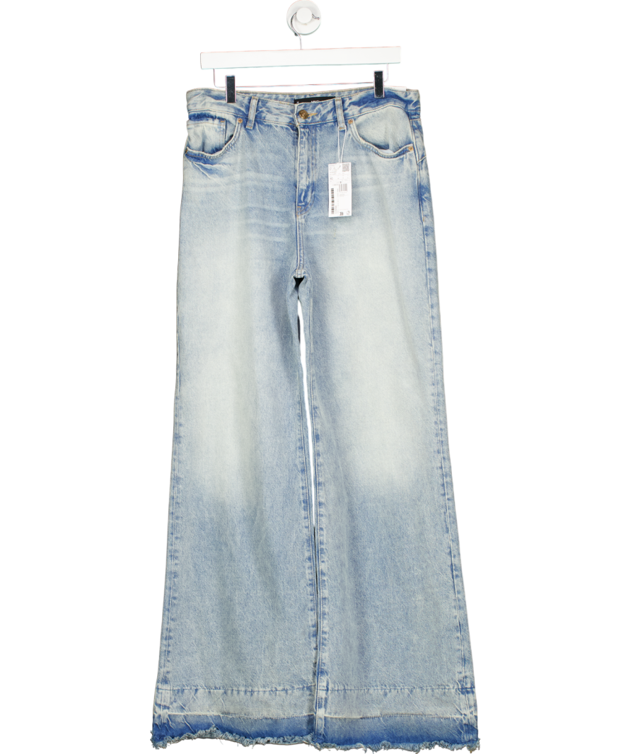 MANGO Blue Wide Leg Low Frayed Hem Jeans UK 12