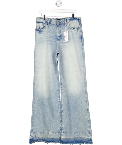 MANGO Blue Wide Leg Low Frayed Hem Jeans UK 12