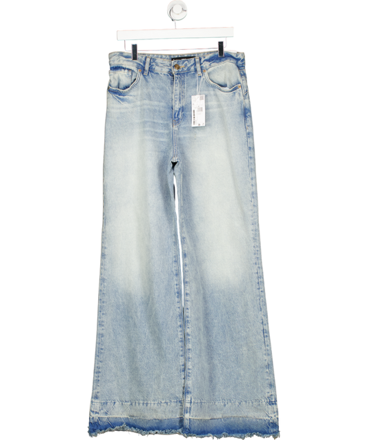 MANGO Blue Wide Leg Low Frayed Hem Jeans UK 12