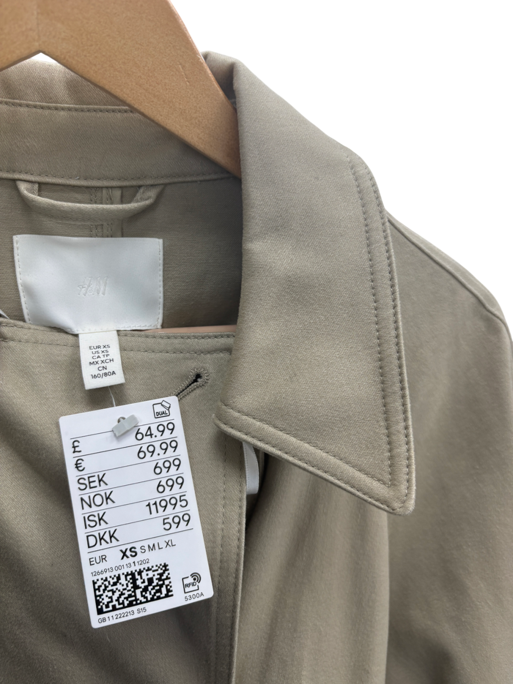 H&M Beige Double Breasted Trench Coat UK XS