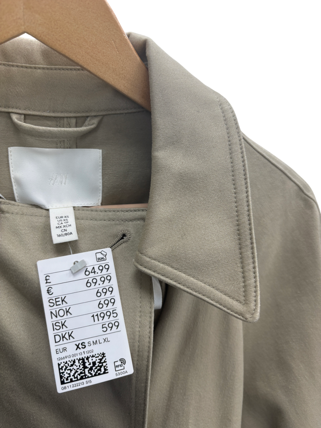 H&M Beige Double Breasted Trench Coat UK XS