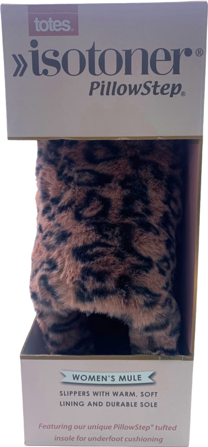 Totes Grey Leopard Print PillowStep Women's Mule Slippers UK Size S (3-4)