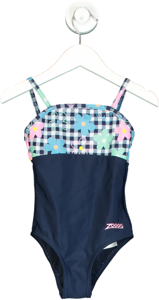 Zoggs Navy Checkered Floral Swimsuit UK 3 yrs