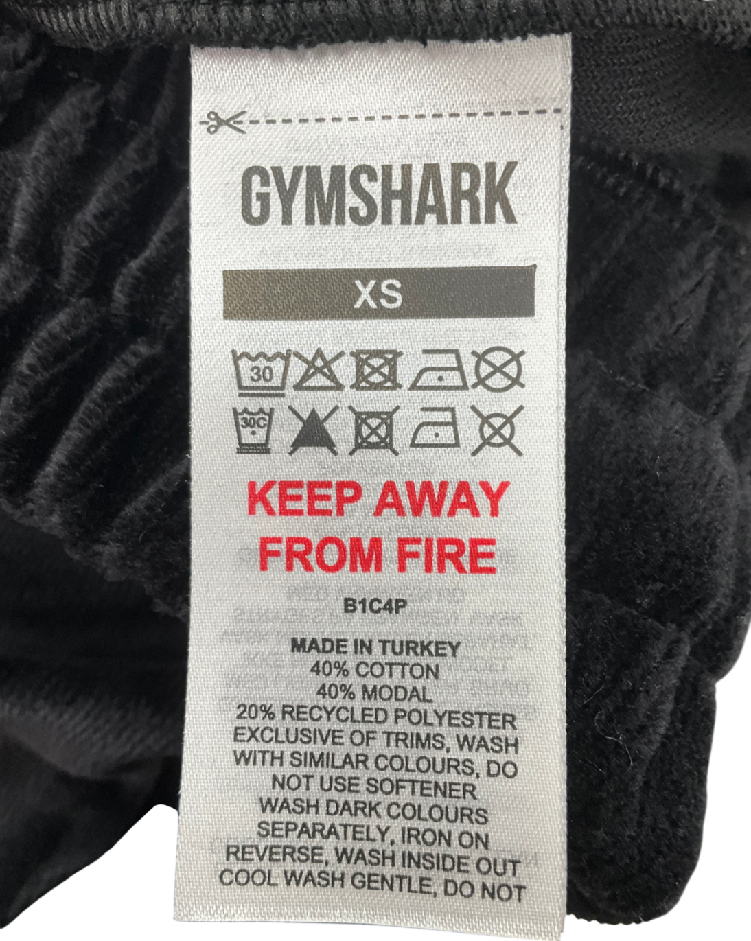 gymshark Black Velour Joggers UK XS