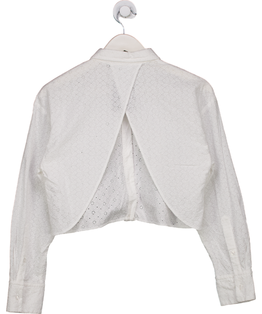 ZARA White Cropped Poplin Shirt With Floral Detailing UK L