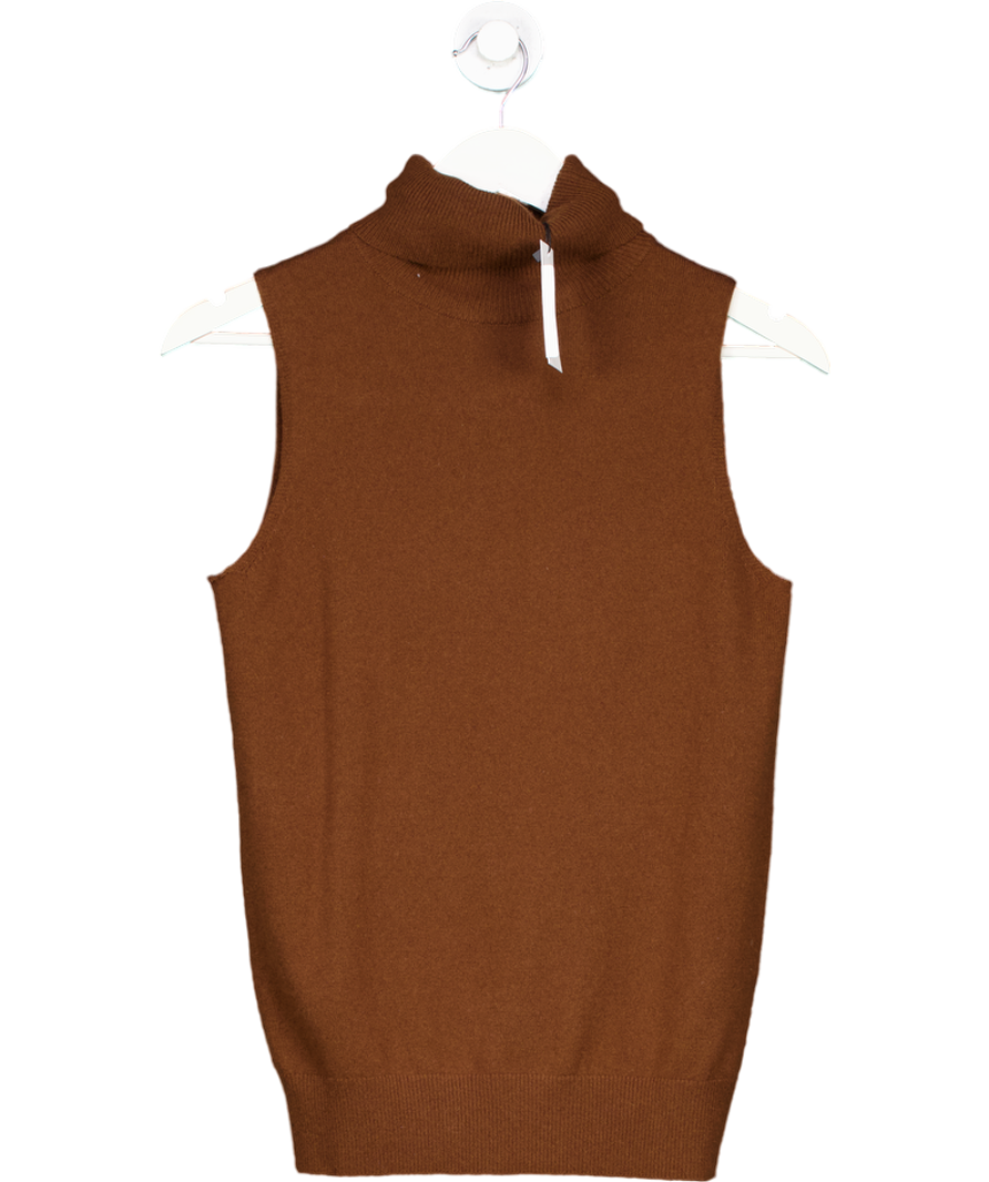 Karen Millen Brown Cashmere Wool Blend Sleeveless Roll Neck Top UK XS