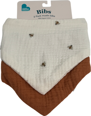 LOVE TO DREAM Bib 2 Pack Cream Bees•muslin One Size