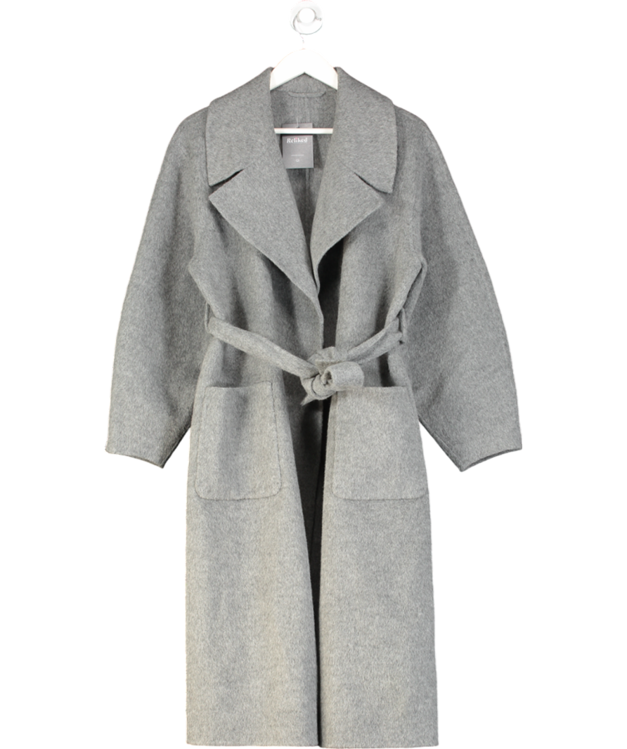 Grey Brushed Tie Waist Oversized Coat UK XS/S