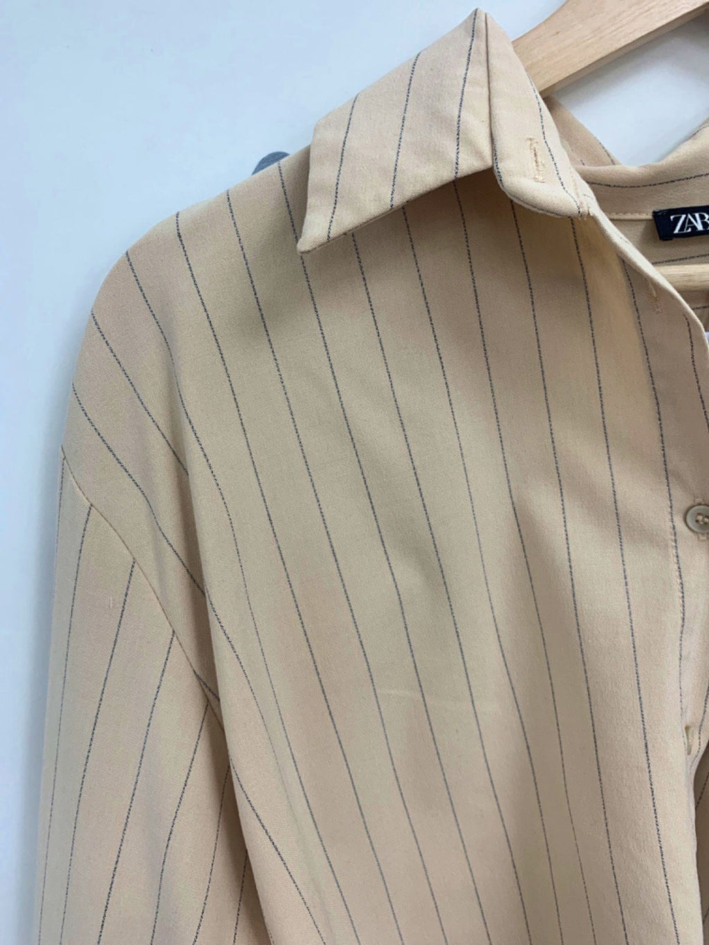 Zara Beige Striped Cropped Shirt UK L