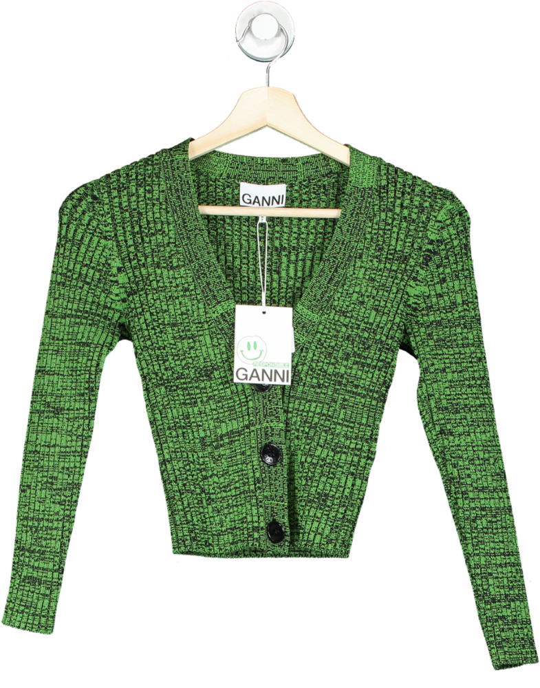 Ganni Kelly Green Ribbed Cardigan XS