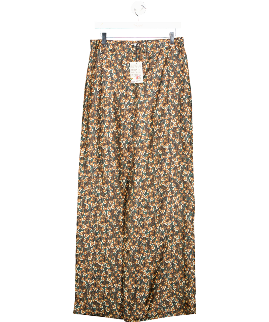 LIBERTY LONDON Green Floral Laith Silk Palazzo Trousers UK M